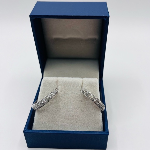 .50 CT Natural Diamond Triple Row Silver Earring Hoops - Picture 3 of 7